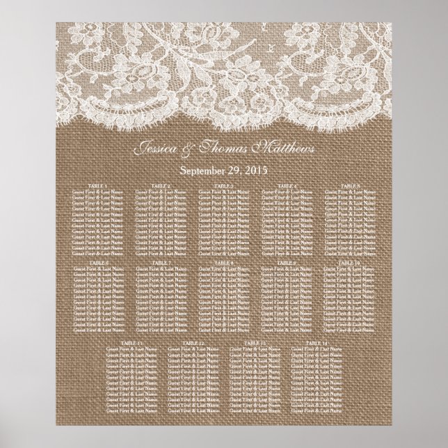The Burlap & Lace Wedding Collection Seating Chart (Front)