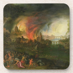 The Burning of Troy (oil on copper) Coaster