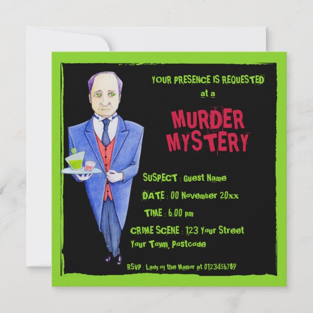 The Butler 2 black Murder Mystery Invitation (Front)