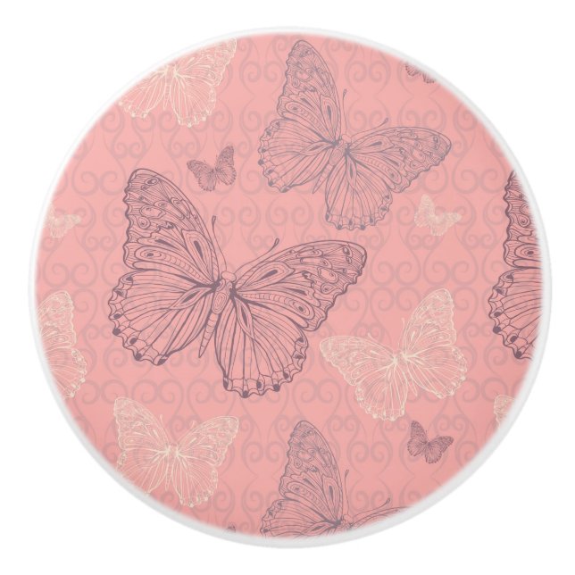 The Butterfly Pink Ceramic Knob (Front)