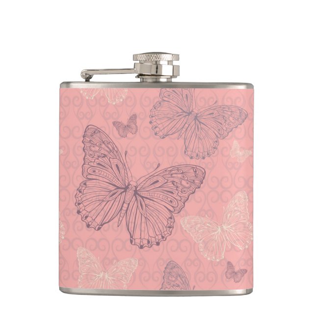 The Butterfly Pink Hip Flask (Front)