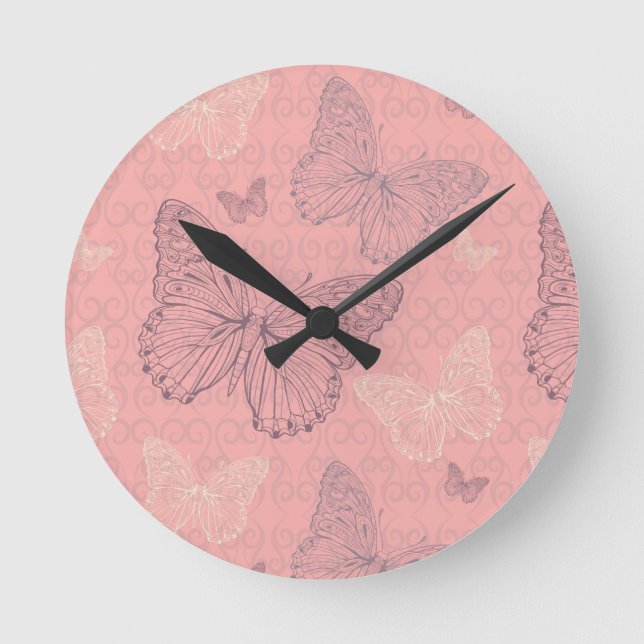 The Butterfly Pink Round Clock (Front)