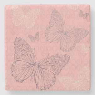 The Butterfly Pink Stone Coaster