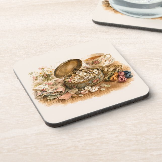 The Button Tin Hard plastic coaster (Left Side)