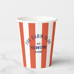 The Cabin Club Custom Crest Red Park Stripe  Paper Cups