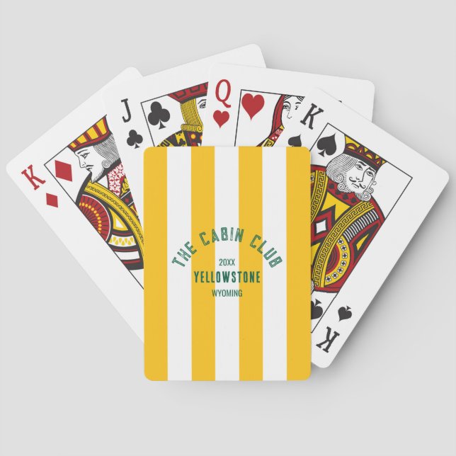 The Cabin Club Custom Crest Yellow Park Stripe Playing Cards (Back)
