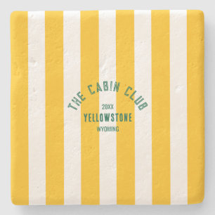 The Cabin Club Custom Crest Yellow Park Stripe Stone Coaster