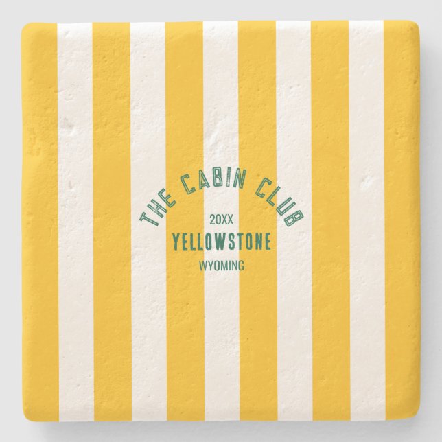 The Cabin Club Custom Crest Yellow Park Stripe Stone Coaster (Front)