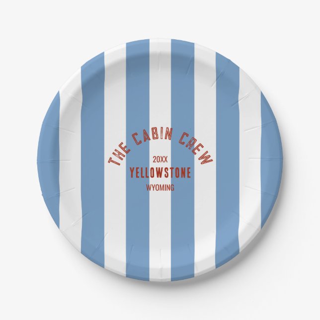 The Cabin Crew Custom Crest Blue Park Stripe Pap Paper Plate (Front)