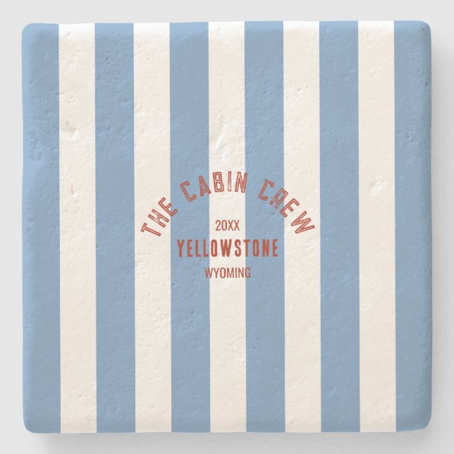 The Cabin Crew Custom Crest Blue Park Stripe Stone Coaster (Front)