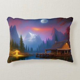 The Cabin in the Cove under the Moon  Decorative Cushion
