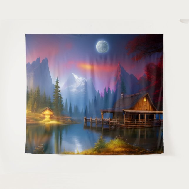 The Cabin in the Cove under the Moon Tapestry (Front (Horizontal))