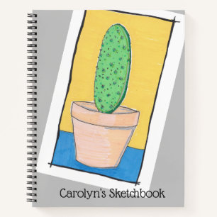 The cactus. Naive art of a prickly pear. Your name Notebook