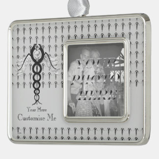 The Caduceus (Black) Silver Plated Framed Ornament
