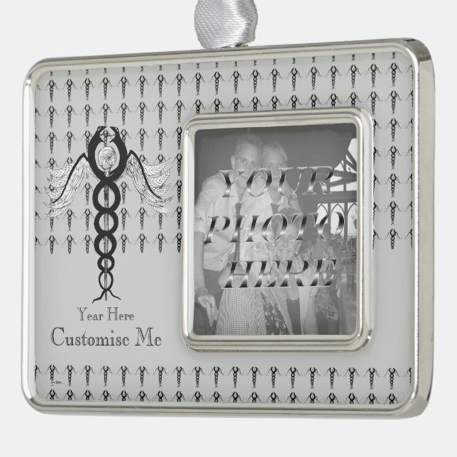 The Caduceus (Black) Silver Plated Framed Ornament (Left)
