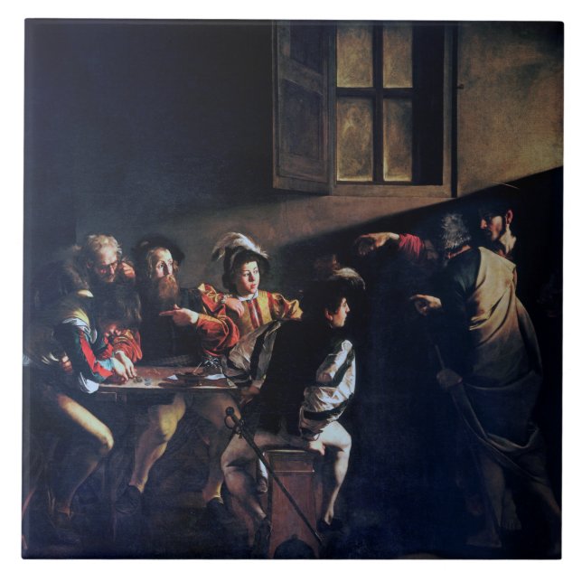 The Calling of Saint Matthew, Caravaggio Ceramic Tile (Front)