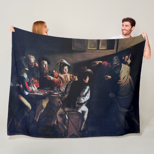 The Calling of Saint Matthew, Caravaggio Fleece Blanket (In Situ)