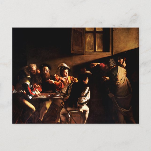 The Calling of St Matthew by Caravaggio (1600) Postcard (Front)
