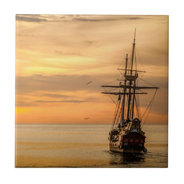 The Calm Sea - Galleon at Sail Ceramic Tile (Front)