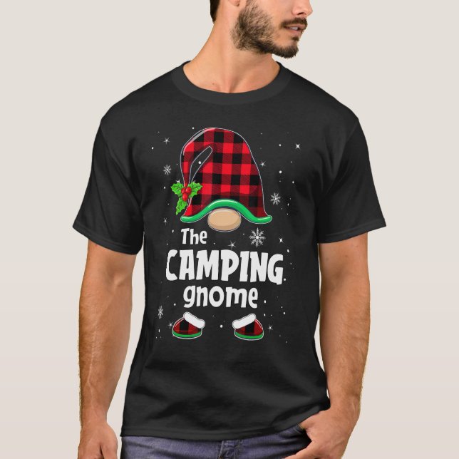 The Camping Gnome Buffalo Plaid Christmas Matching T-Shirt (Front)