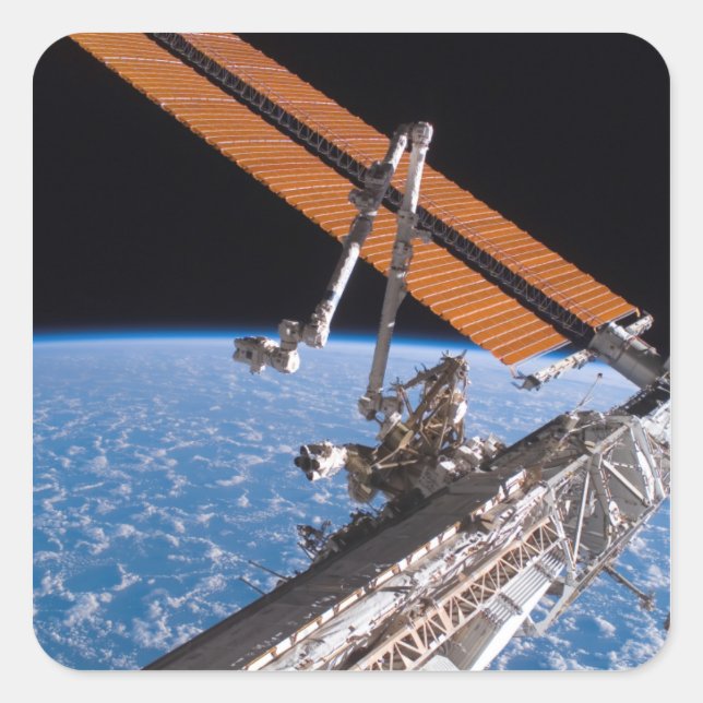 The Canadarm2 and solar array panel wings Square Sticker (Front)