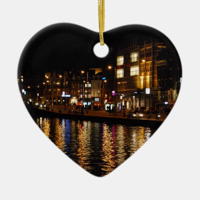 The Canals of Amsterdam at Night Ceramic Tree Decoration (Front)