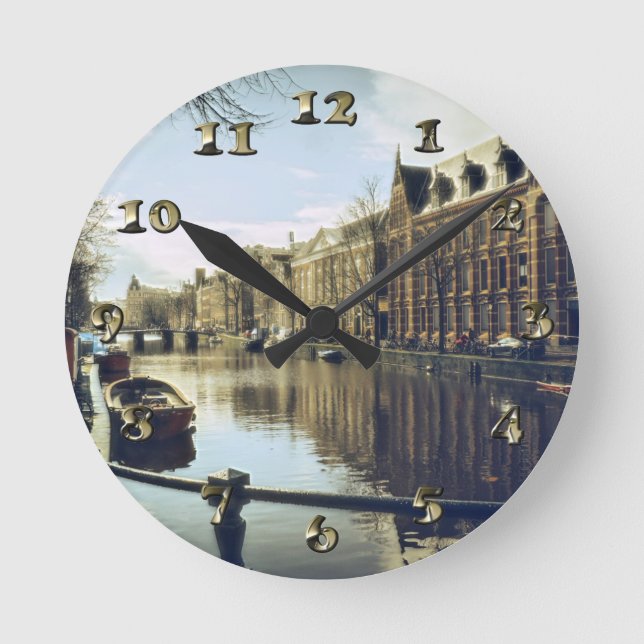 The Canals of Urban Amsterdam Round Clock (Front)