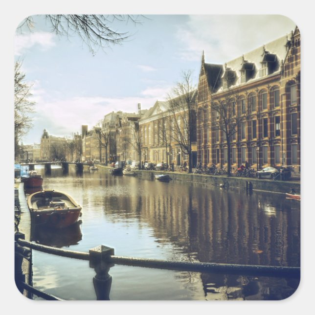 The Canals of Urban Amsterdam Square Sticker (Front)