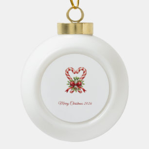The Candy Cane Heart Ceramic Ball Christmas Ornament