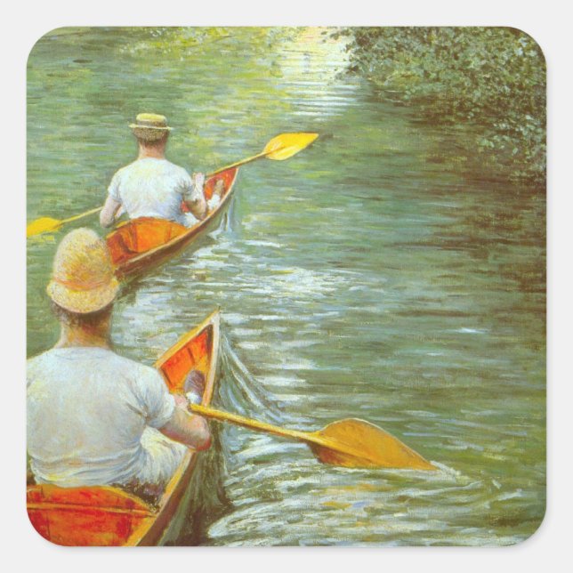 The Canoes, Perissoires by Gustave Caillebotte Square Sticker (Front)