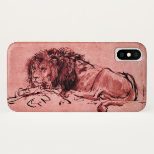 THE CAPE LION LYING DOWN, Antique Pink ,Black iPhone X Case