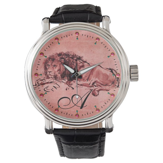 THE CAPE LION LYING DOWN,Antique Red Pink Monogram Watch (Front)
