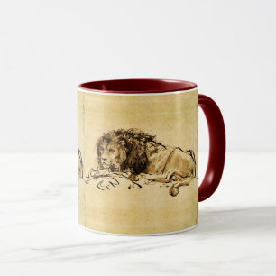 THE CAPE LION LYING DOWN, by Rembrandt Sepia,Black Mug