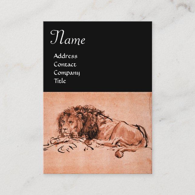 THE CAPE LION LYING DOWN MONOGRAM ,Pink Black Business Card (Front)