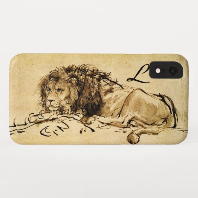 THE CAPE LION LYING DOWN, Sepia ,Black Monogram Case-Mate iPhone Case (Back (Horizontal))