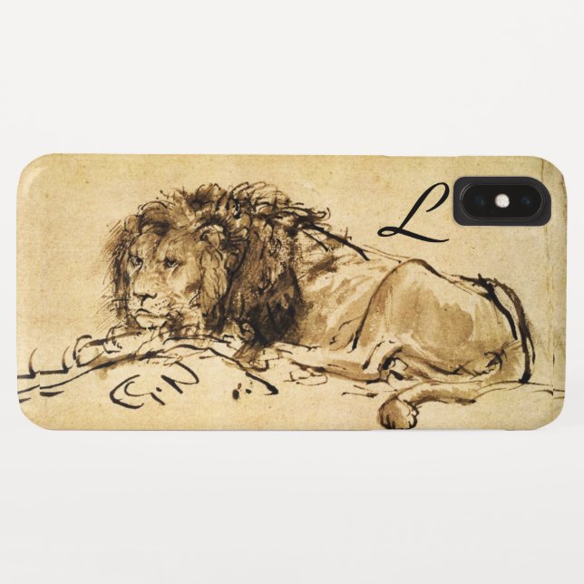 THE CAPE LION LYING DOWN, Sepia ,Black Monogram Case-Mate iPhone Case (Back (Horizontal))