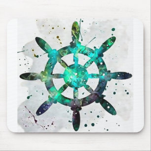 The Captain's Wheel In Blue Green Ocean Colors Mouse Pad