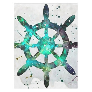 The Captain's Wheel In Blue Green Ocean Colours Tablecloth