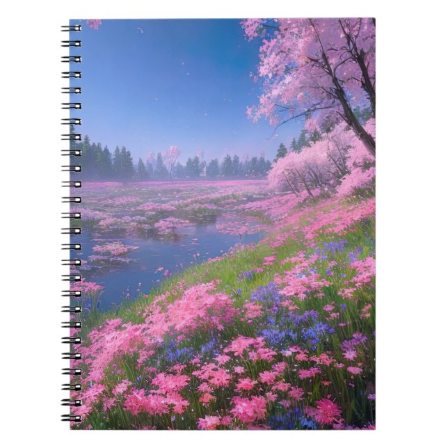 The Captivating Pink Flowers of a Charming Swamp Notebook (Front)