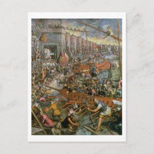 The Capture of Constantinople in 1204 (oil on canv Postcard