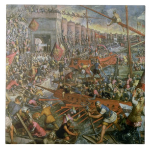 The Capture of Constantinople in 1204 (oil on canv Tile
