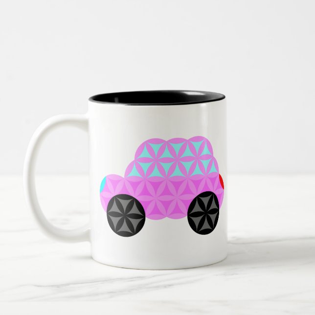 The Car Of Life - Sacred Shapes A3.Pink. Two-Tone Coffee Mug (Left)