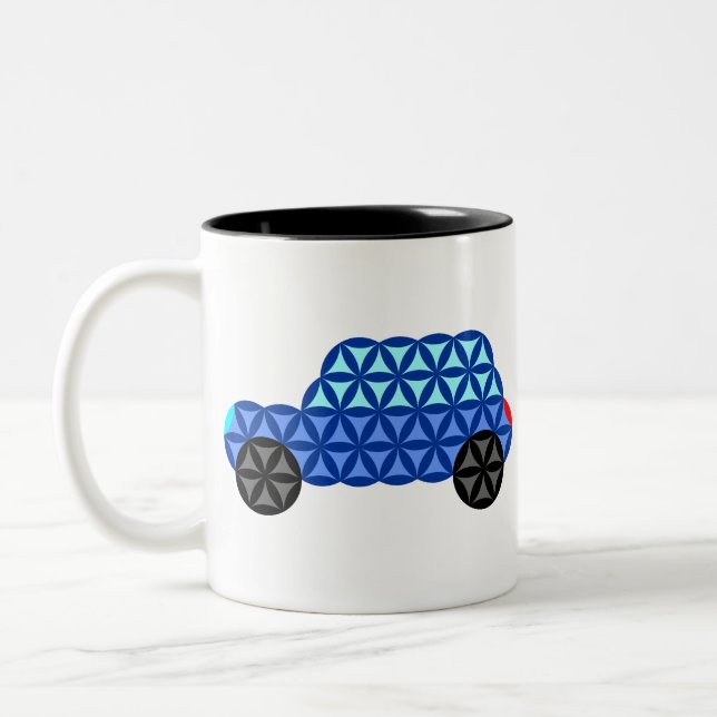 The Car Of Life - Sacred Shapes B1,Blue. Two-Tone Coffee Mug (Left)