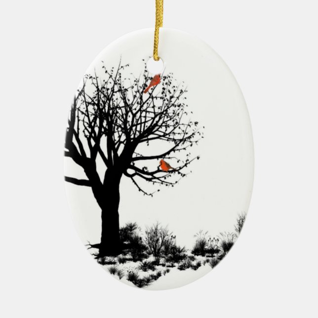 The Cardinal Tree Ceramic Ornament (Front)