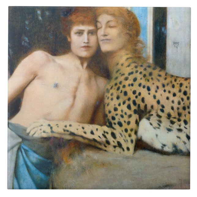 The Caresses, Fernand Khnopff Ceramic Tile (Front)