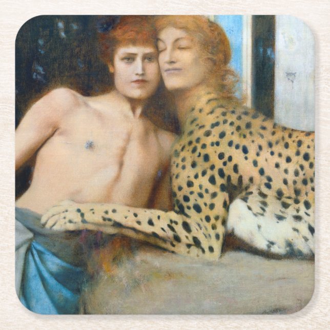 The Caresses, Fernand Khnopff Square Paper Coaster (Front)