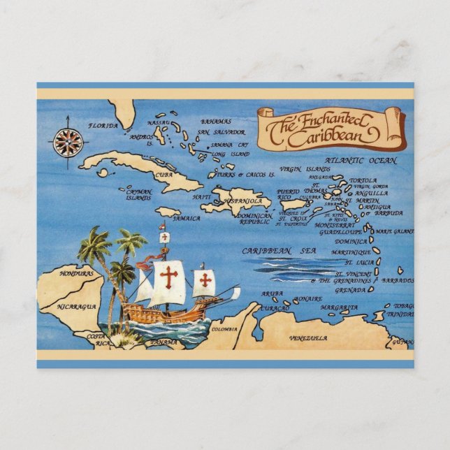 The Caribbean Map Postcard (Front)