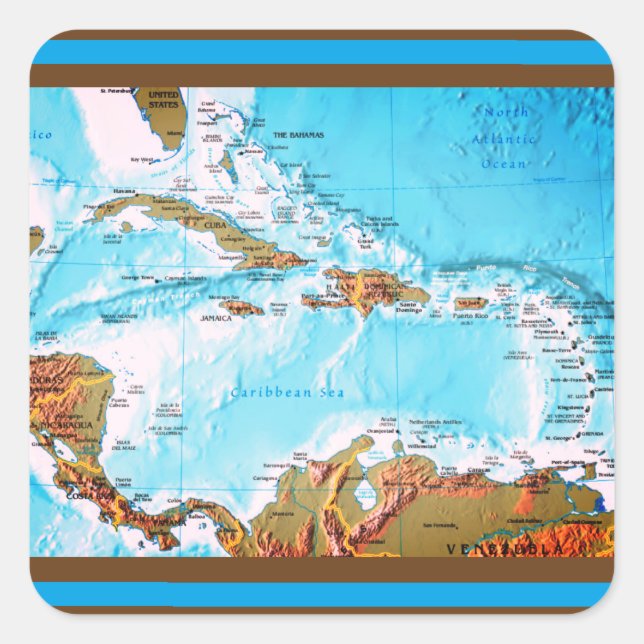 The Caribbean (map) Square Sticker (Front)