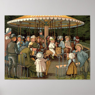 The Carousel Vintage Illustration Poster