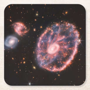 The Cartwheel Galaxy And Its Companion Galaxies. Square Paper Coaster